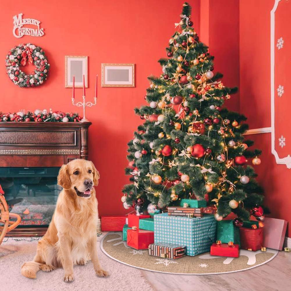 Christmas Tree Skirt, 30 Inches Classic Burlap Tree Skirt Holiday Party Indoor Outdoor Decoration