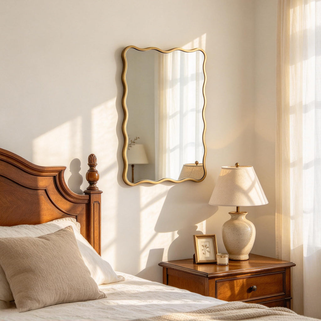 Gold Wavy Bathroom 20x30 Rectangle Scalloped Farmhouse Wall Mirror
