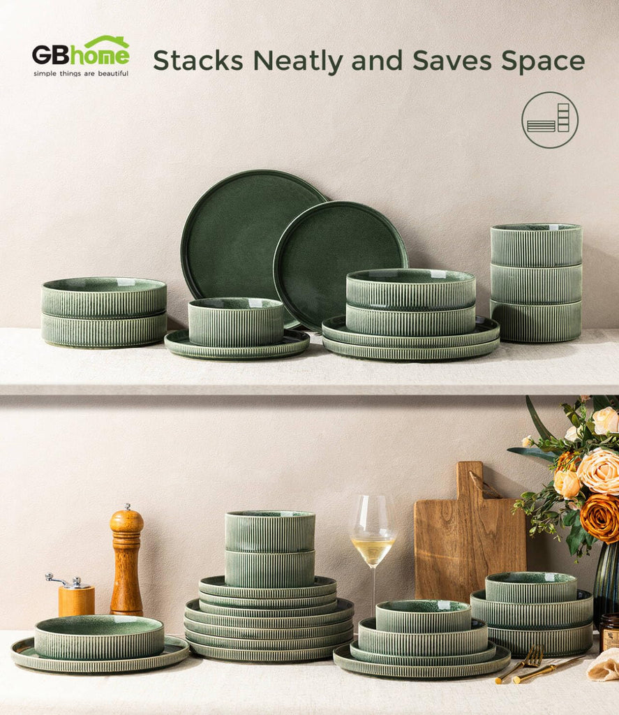 Stoneware Dinnerware Sets for 8,24-Piece Plates and Bowls Set