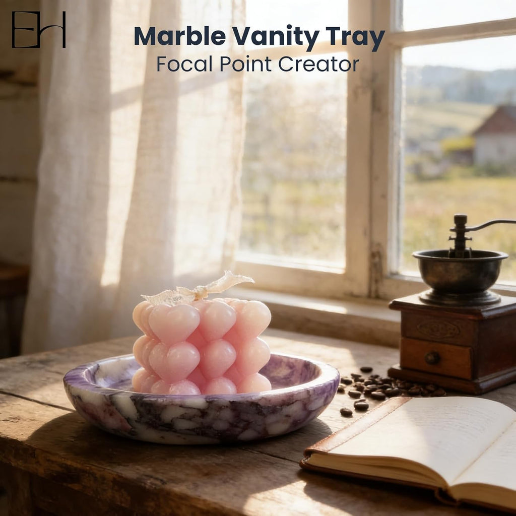 Marble Jewelry Dish 5.5 INCH | Calacatta Viola Small Marble Bowl, Decorative Marble Trinket Tray for & Keys, Holder