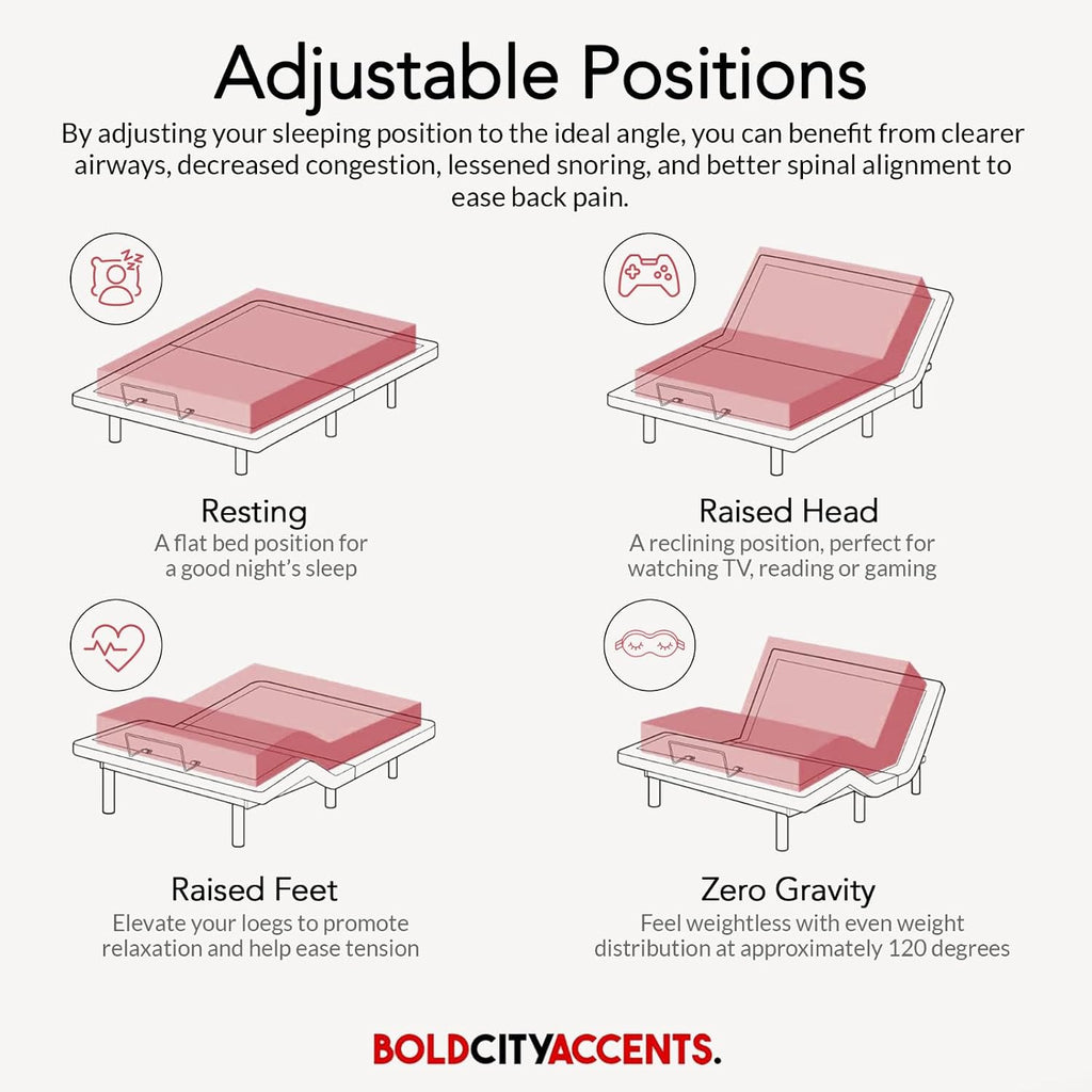 Adjustable Bed Frame with Wireless Remote - Comfortable Zero Gravity Massage with Head & Foot Incline, Dual USB