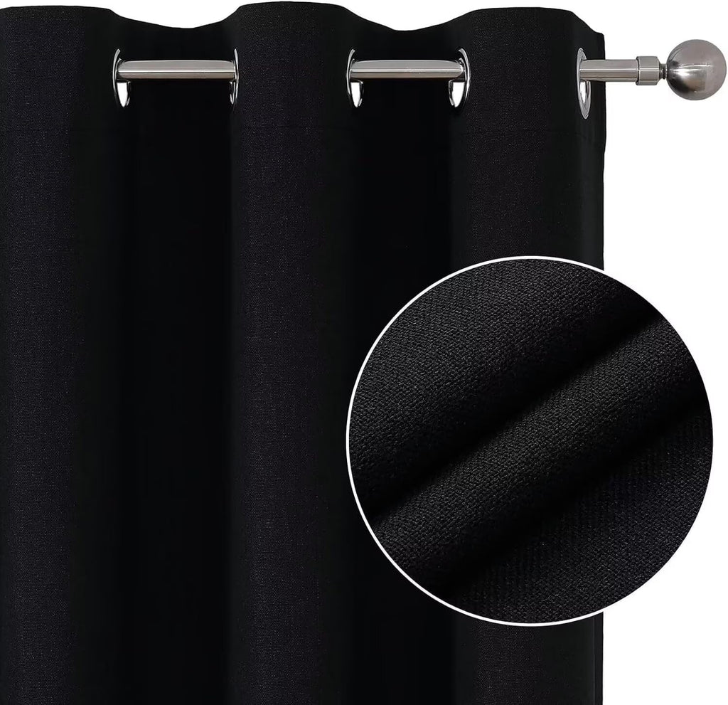 Blackout Curtains 84 Inch Length, 1 Panel, Thermal Insulated Linen Black Out Curtains with Grommets (100x84)