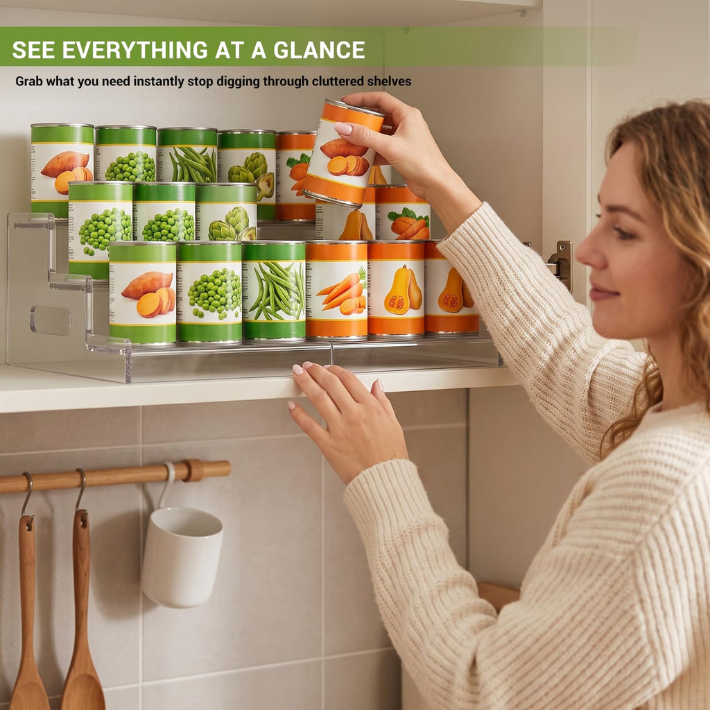 Expandable Acrylic Can Organizer for Pantry, Holds 24 Cans