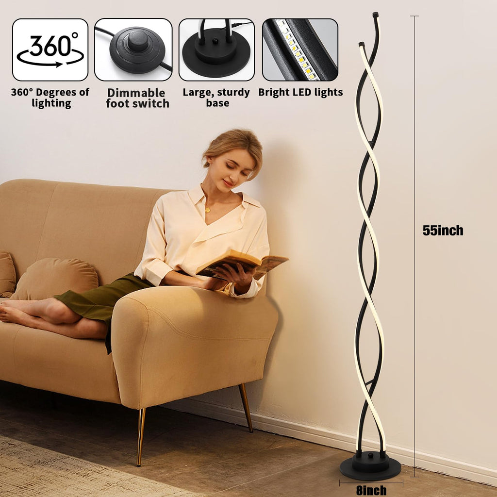 Modern Floor Lamps Black 3‐Color Remote Dimmable