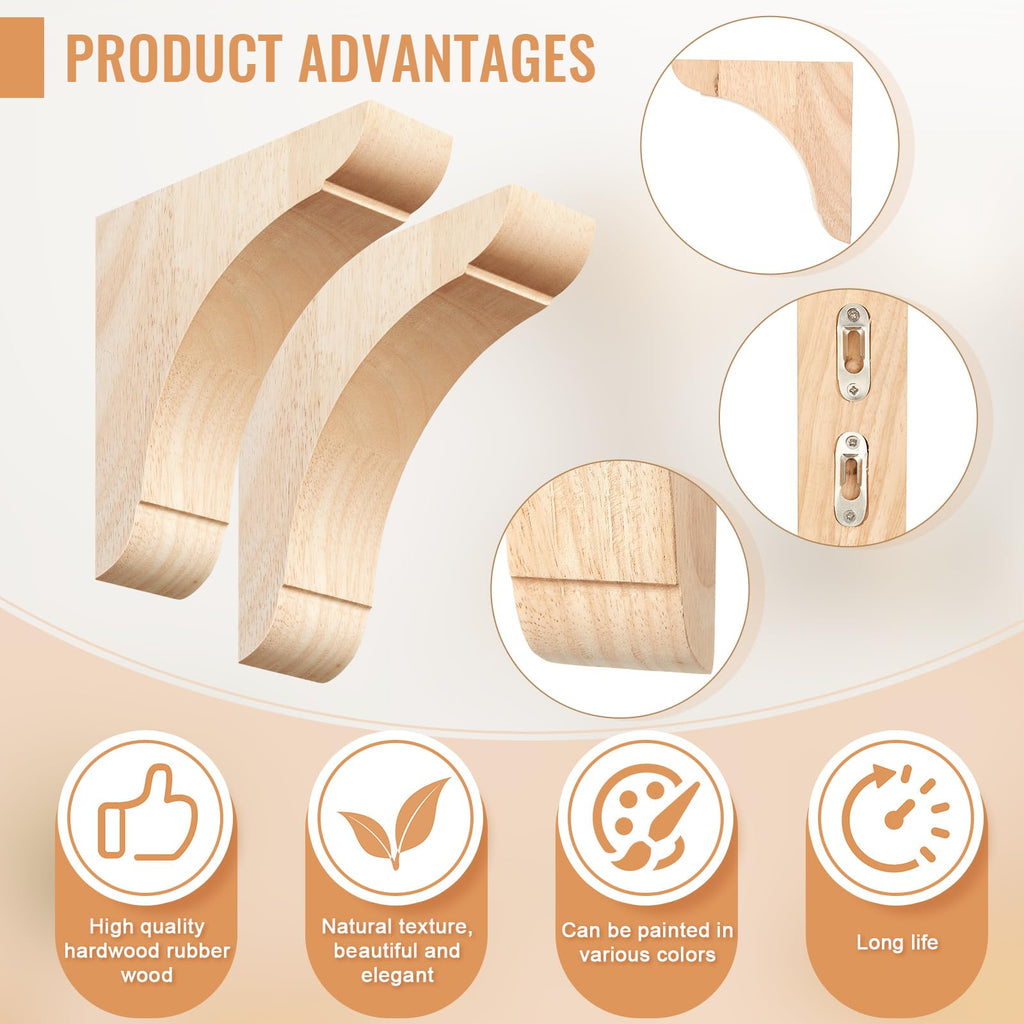 6 Pcs Wood Corbel Wooden Shelf Bracket, 6 x 6 x 1.75 Inches