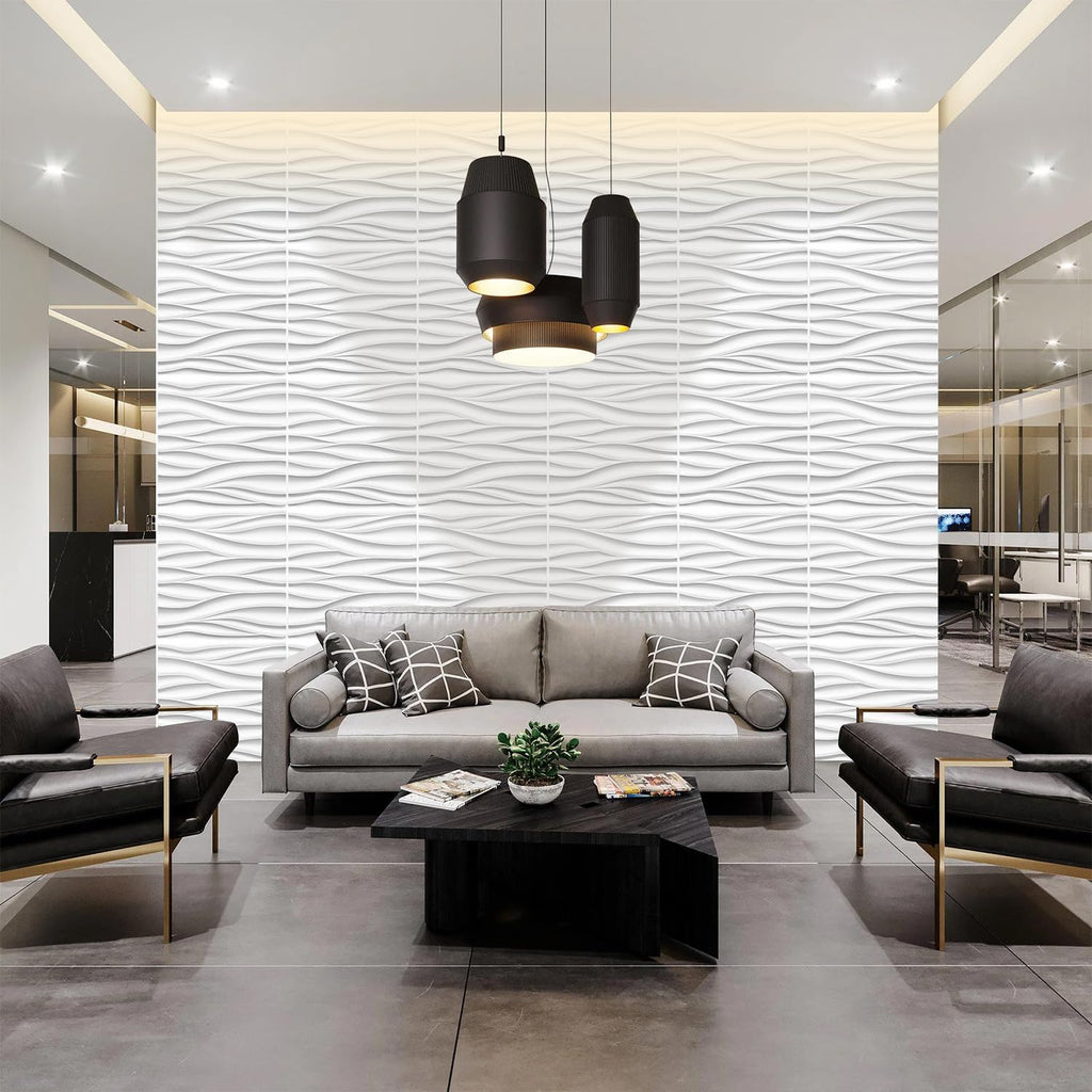 Wave 3D Wall Panels, White, 19.7" x 19.7", 12 Pack