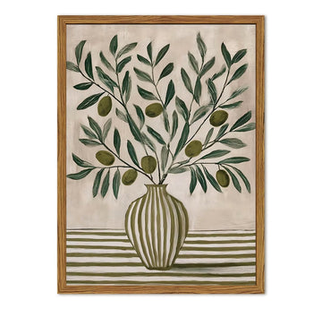 Framed Vintage Olive Branch Wall Art, Green Botanical Pictures Wall Decor, Neutral Farmhouse Plant Paintings Canvas