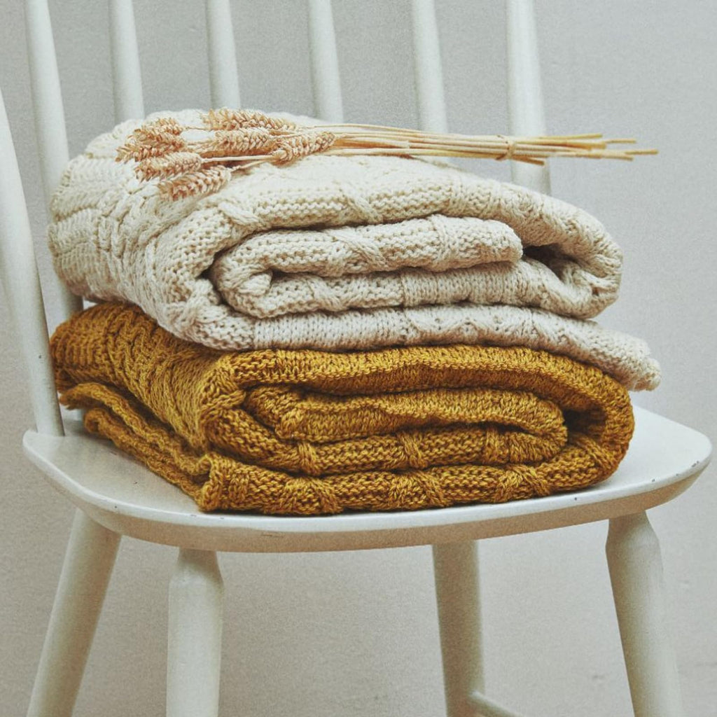 Woollen Mills Patchwork Cable Knit Throw Blanket, Made in Ireland