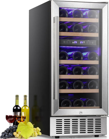 Wine Fridge,15 Inch Wine Cooler Refrigerator Under Counter(41-68°F),28 Bottles B