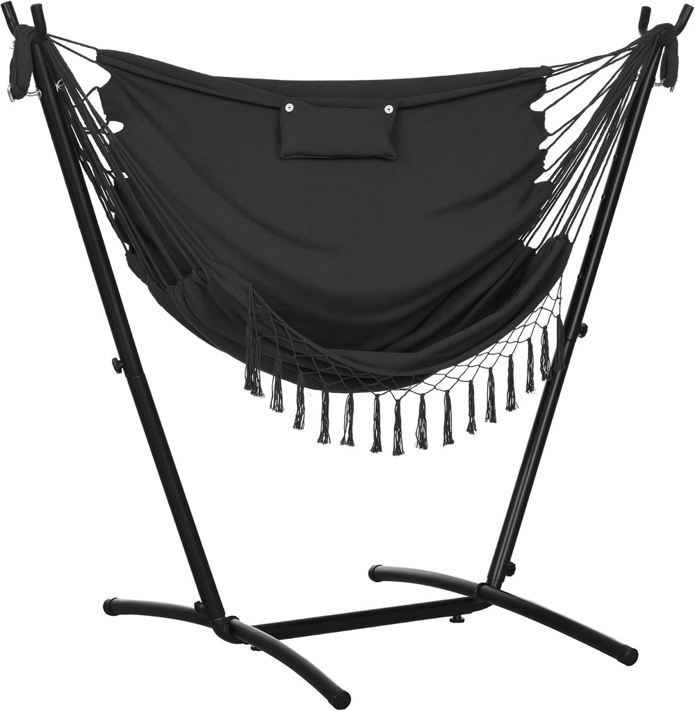 Patio Hammock Chair with Stand Side Pocket Headrest Dark Gray | Outdoor, Hammock Swing, Hanging Lounge Chair