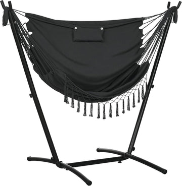 Patio Hammock Chair with Stand Side Pocket Headrest Dark Gray | Outdoor, Hammock Swing, Hanging Lounge Chair
