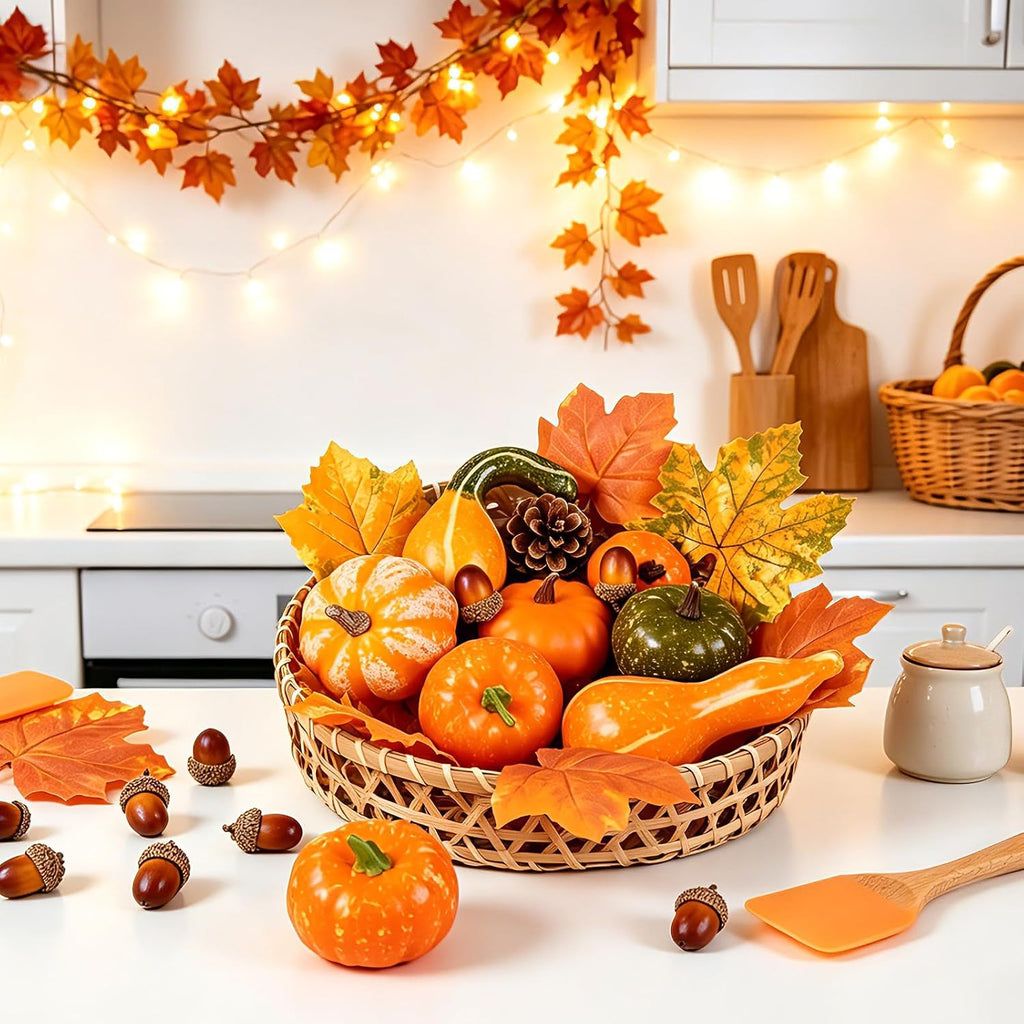 Fall Pumpkins Decor for Autumn Thanksgiving Halloween Home Decoration - Set of 34