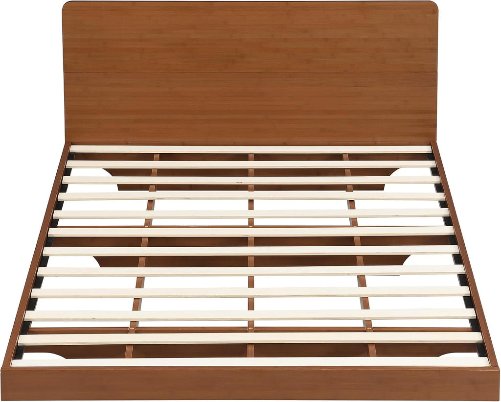 Bamboo Japanese Joinery Floating Bed Frame with Headboard