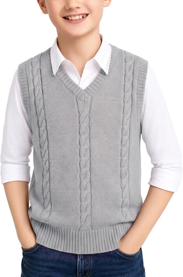 Boys V Neck Cable Knit School Uniform Sweater Vest