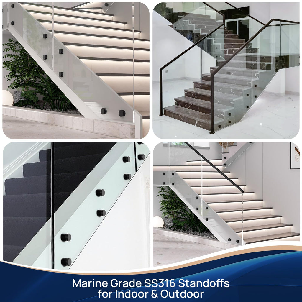 12 Pack Marine Grade SS316 Solid Heavy Duty Glass Railing Standoff