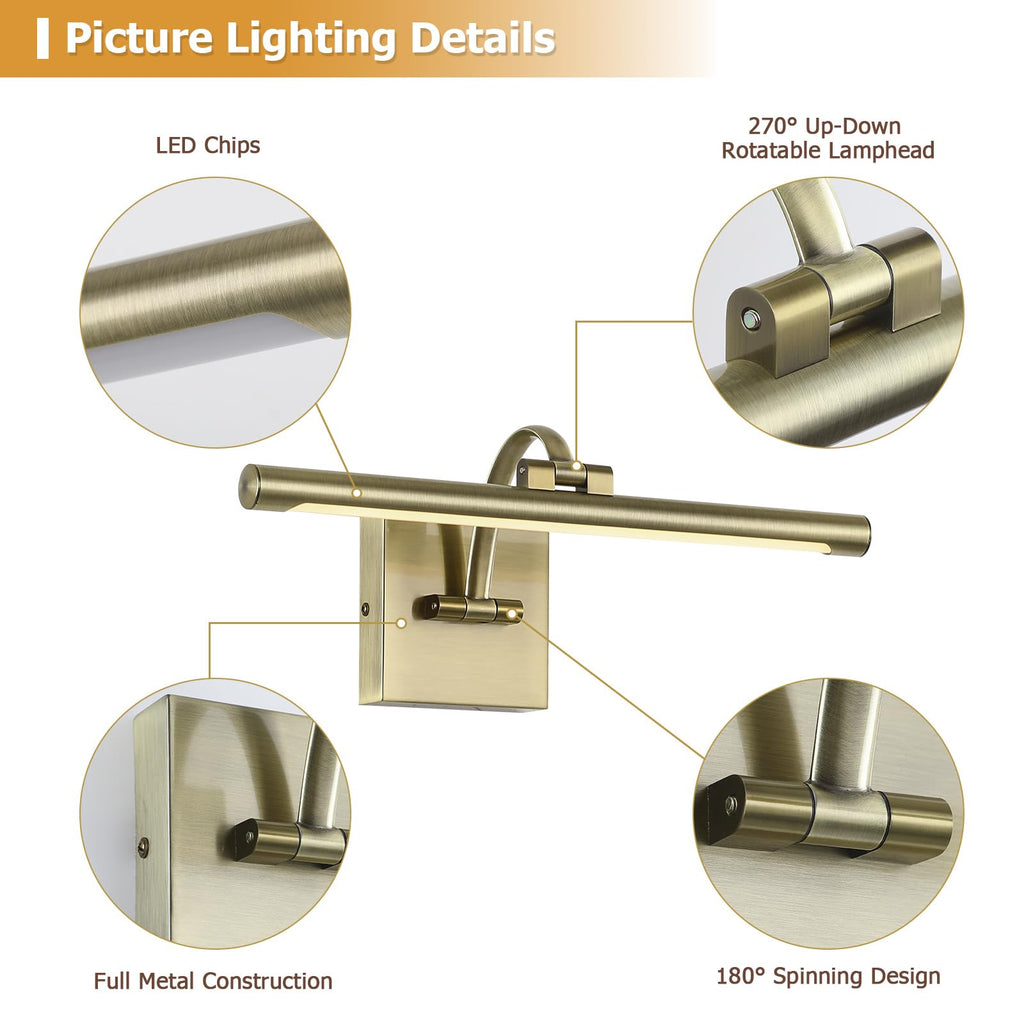 Picture Lights for Wall Hard-Wired Antique Bronze Picture Lighting Dimmable Art Light LED Gallery Lighting for Wall