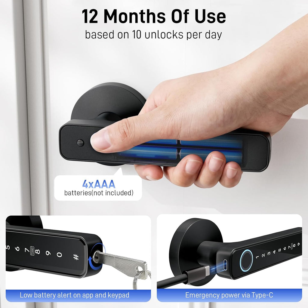 Smart Fingerprint Door Lock with Keypad, Keyless Entry Door Knob with Handle, Biometric Door Lock /Front