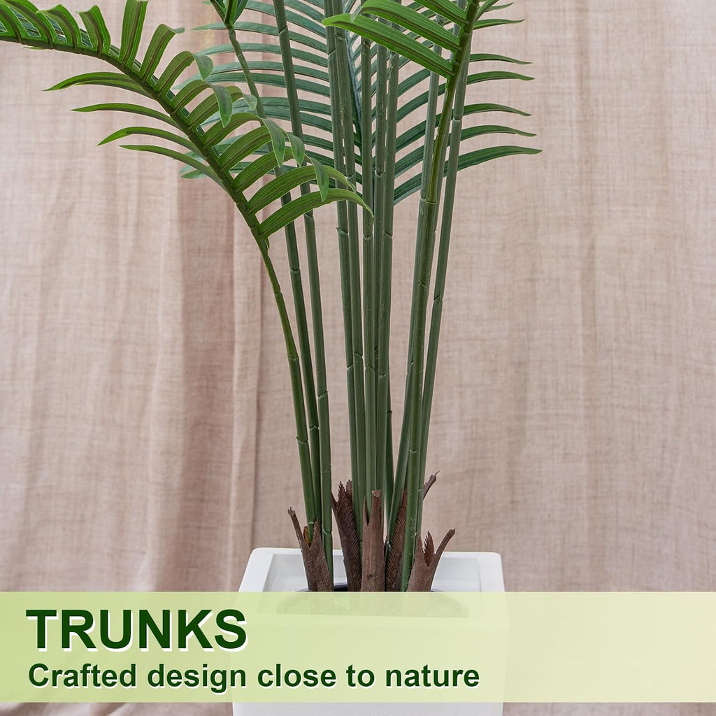 6FT Artificial Palm Tree, Palm Tree 72in Tall Faux with 15.7 White Planter, Fake Potted Tree with Lifelike Leaves