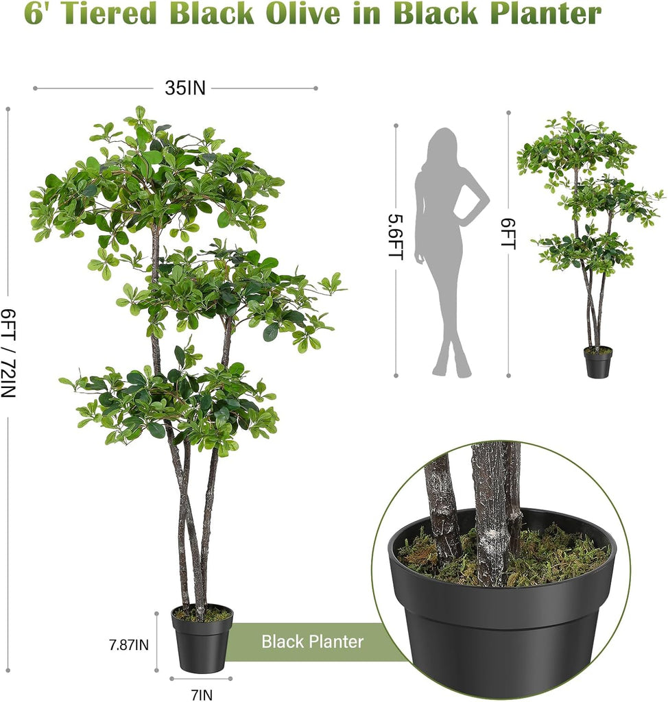 Artificial Plants Indoor, 6 ft Fake Black Olive Tree with Pot