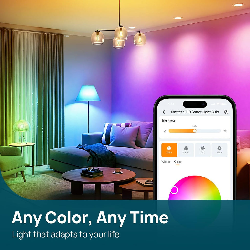 E26 Smart Edison Bulbs 4 Pack with Remote+ Matter Smart Bulbs, ST19/ST58 Led Bulb Compatible with Alexa