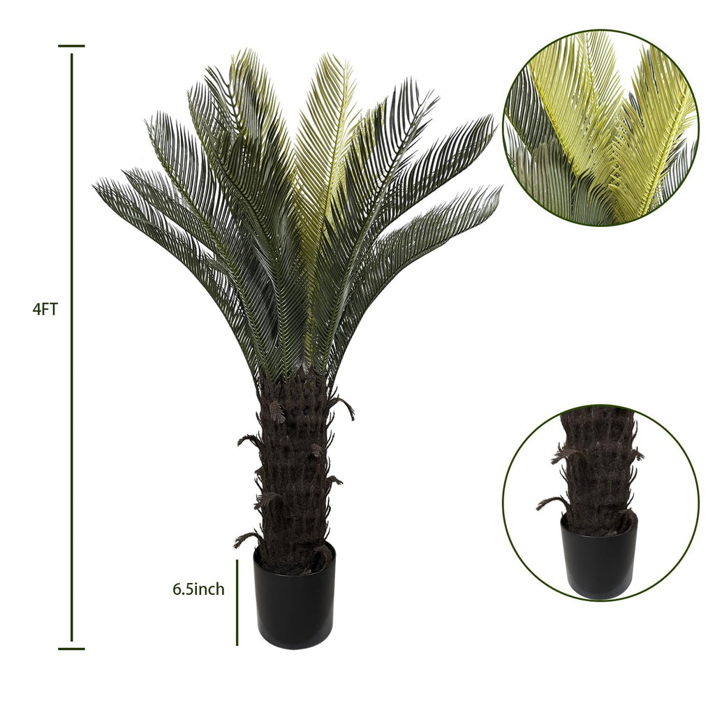 Artificial Sago Palm 47 Inch, Fake Cycad Tree in Pot, UV Resistant Outdoor Artificial Plant with Realistic Leaves for