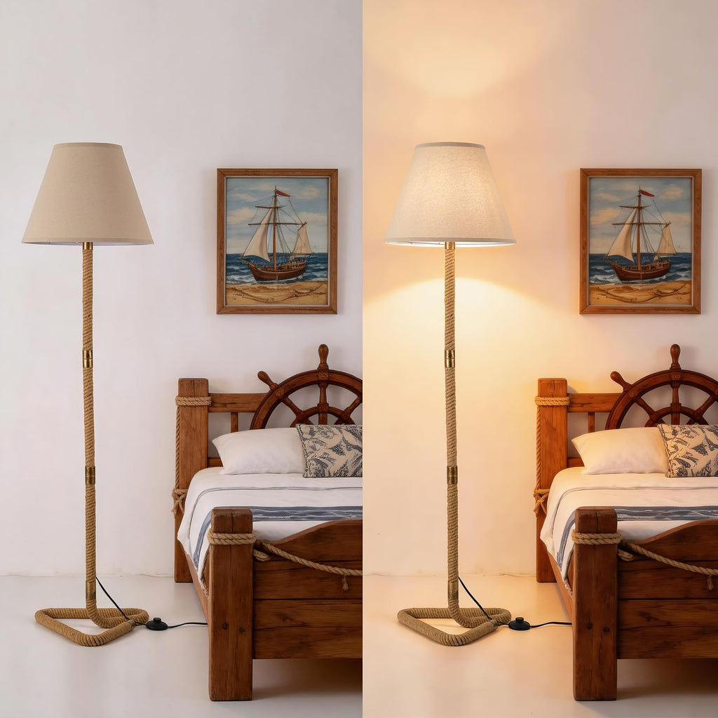 Rustic Floor Lamp, Rope Lamps with Linen Shade