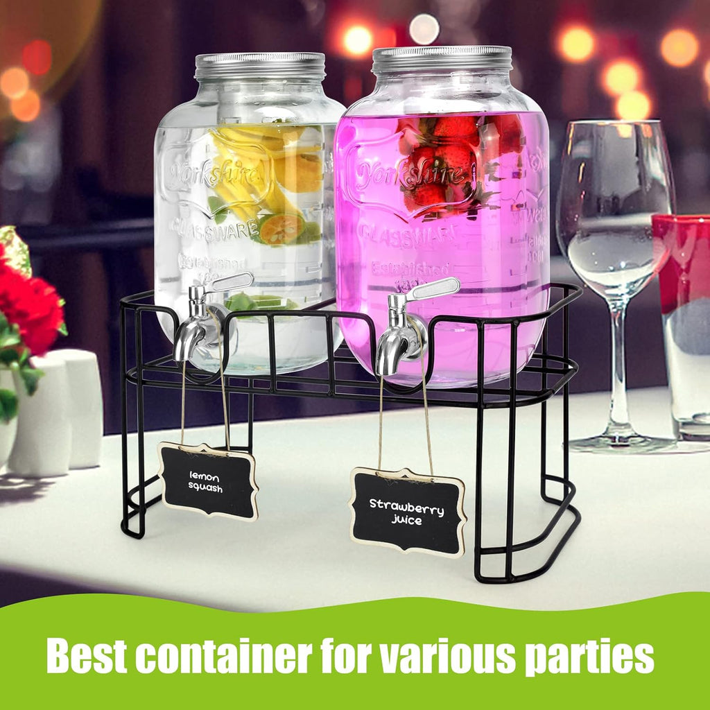 1 Gallon For Parties 2PACK.Beverage Dispenser,Glass Drink Dispenser With Stand And Stainless Steel Spigot 100%