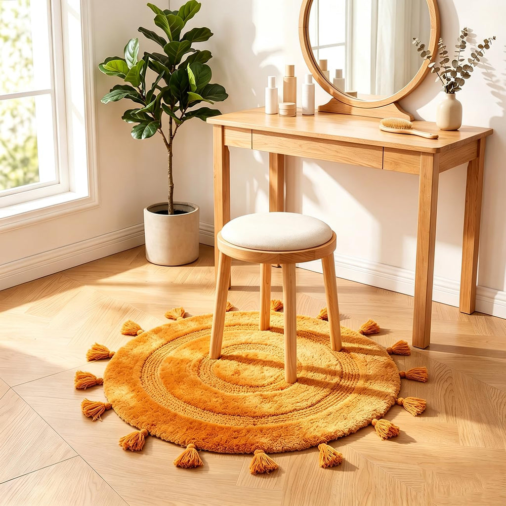 Boho Rug with Tassels Boho Bathroom Rugs, 2.3FT Round