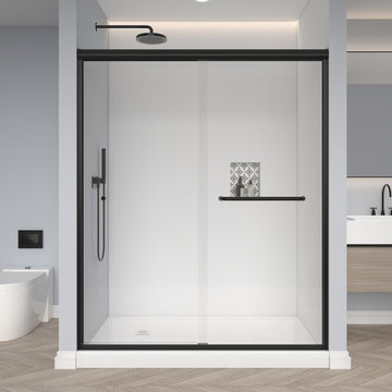 Double Sliding Shower Door 55-60" W x 72" H, Matte Black, Bypass Shower Door, Clear Glass, Framed