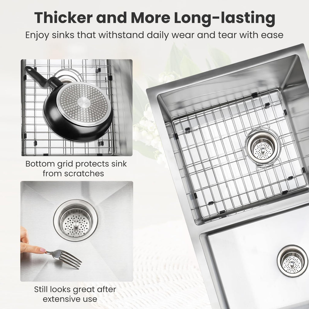32 Inch Double Bowl Kitchen Sinks with Quick Drain Slope - 11 Gauge (3mm) 304 Stainless Steel Undermount Kitchen Sink