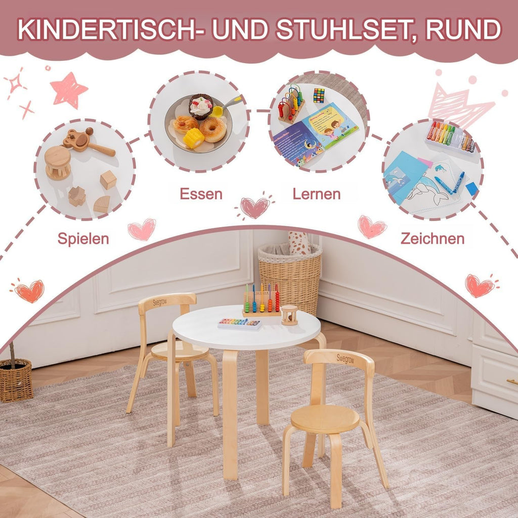 Kids Table and 2 Chairs Set, Wooden Table and Chairs for Kids & Toddler,Kid Wooden Furniture
