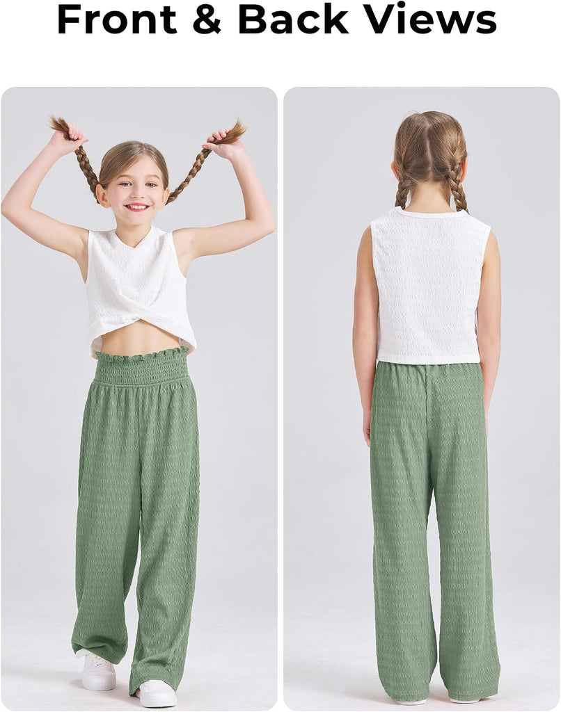 Girls' Clothing Sets Sleeveless Bow Crop Top Wide Leg Linen Pants 2026 Summer Outfits Cute Kids Clothes