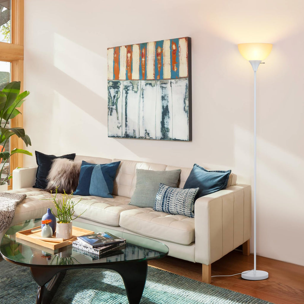 Floor Lamp, LED Standing Lamps with White Plastic Shade, Corner Floor Lights Bedroom, Rotary Switch, Bulb not