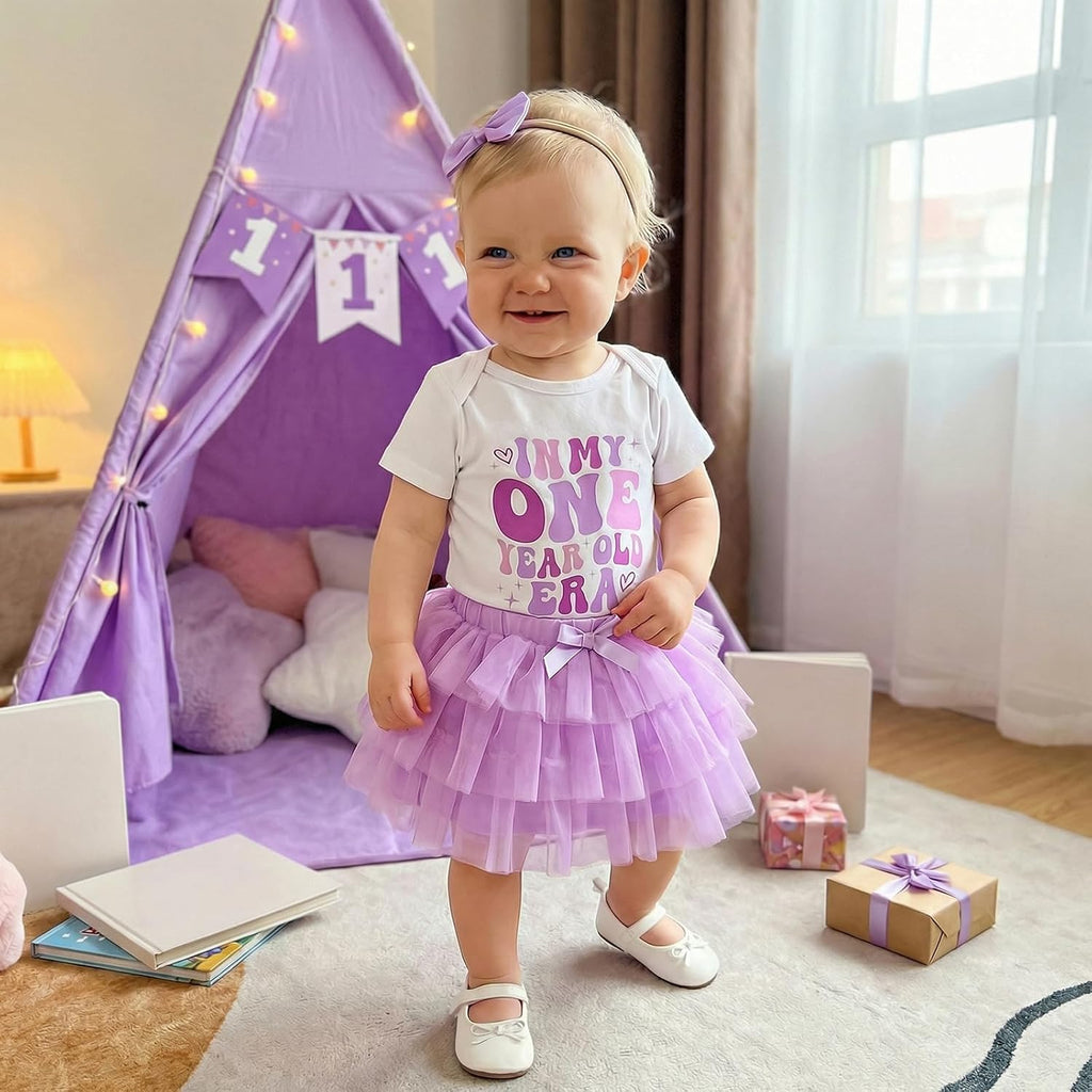 First Birthday Outfit Girl One Year Old Era Romper Tutu Skirt Set