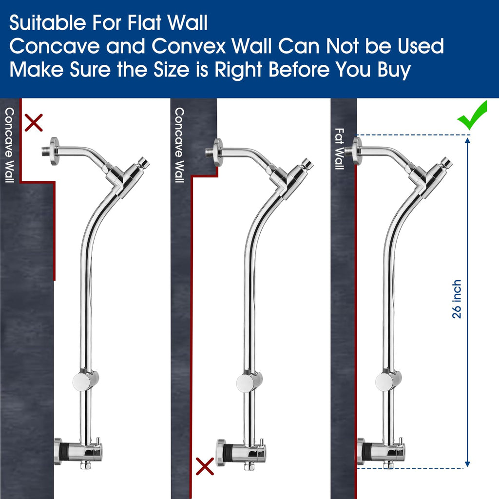 High Pressure Shower Head with Handheld Shower, 26" Adjustable Height Drill-Free Slide Bar, 3-Way Diverter for Easy