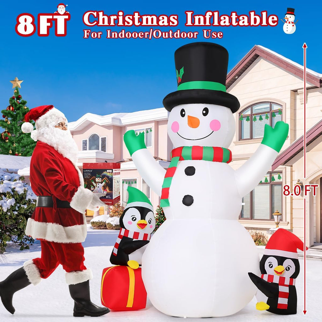 8.3 FT Christmas Inflatables Snowman Built-in Music Box & Rotating Colorful LED Lights, Christmas Inflatable Outdoor