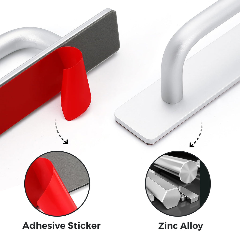 2 Pack Adhesive Handles Self Stick Instant Cabinet Handles 5.83", Silver