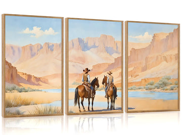 Framed Western Cowboy Wall Art, Retro Southwestern Canvas Poster Vintage Cowboy Wall Decor, Rustic Western Art Prints