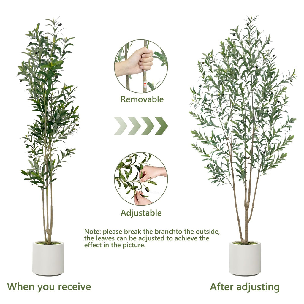 Olive Trees Artificial Indoor, 2 PCS 6FT Faux Olive Tree with Tall Pot, Natural Wood Trunk Treemote and Leaves, Fake