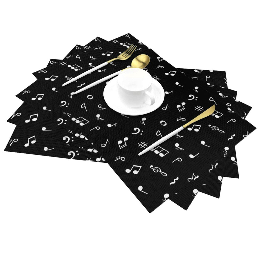 Music Notes Placemats Set of 4 Musicial Lover Dining Table Mats Washable Black Place Mats Dinner Parties Wedding