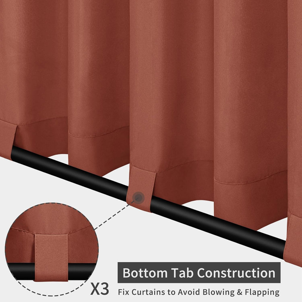 Outdoor Patio Curtains 2 Panels, 54x108 inch, Terra Red | Privacy Waterproof Windproof Detachable Tab Top and Bottom
