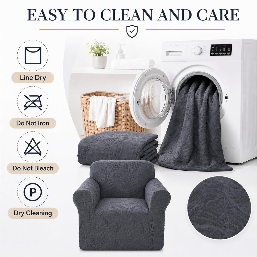 Sofa Slipcover - Stretch 1 Piece Couch Covers for 1 Cushion Sofa Jacquard Washable Sofa Covers with Elastic Bottom