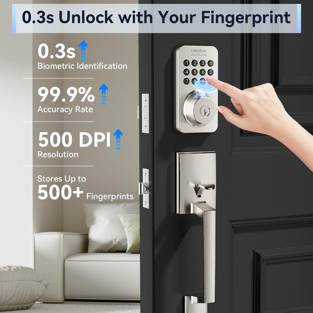 Fingerprint Deadbolt Door Lock for Front Door with Handle