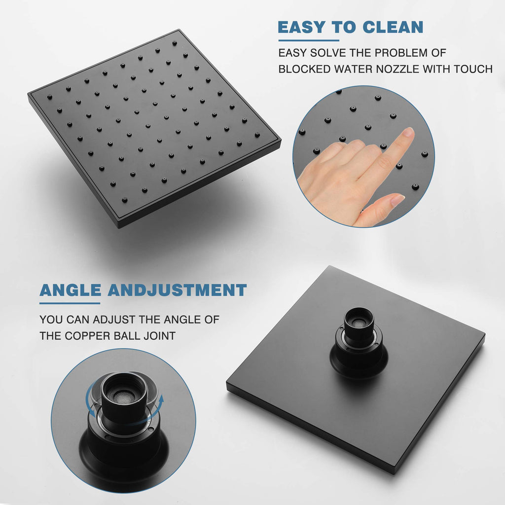 Matte Black Tub Shower Faucet Set, 6" Rain Head with Valve Included