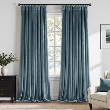 Grayish Blue Velvet Curtains 96 Inches Long Blackout Thermal Insulated Soundproof Curtain Privacy Room Darkening