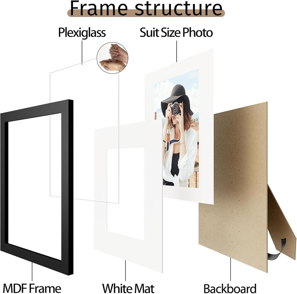 8x10 Picture Frame Set of 12, Modern Gallery Wall Frames, Black | Fits 5x7 With Mat or 8x10 Without Mat, Shatterproof