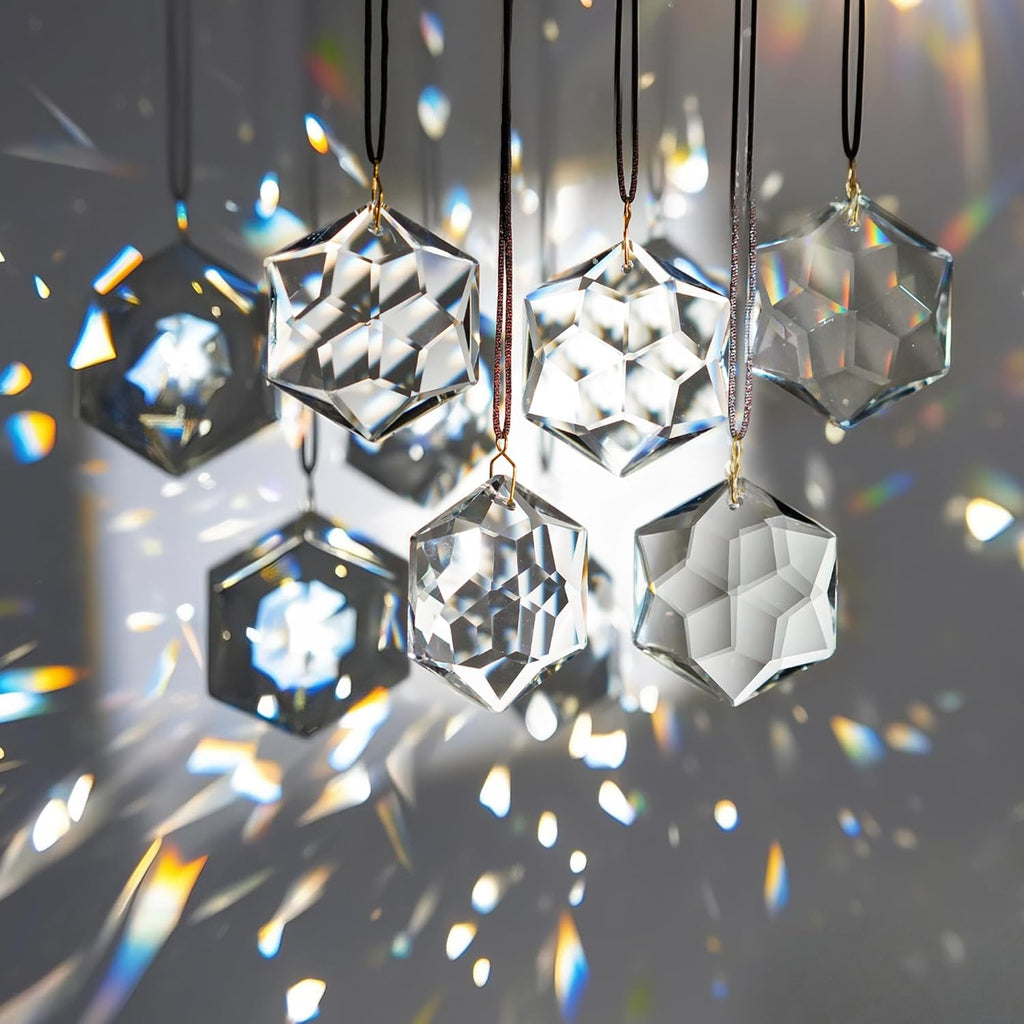 12 Pcs Clear Crystal Hexagon Suncatcher Prisms Window Hanging Decor - Clear Crystal Hexagon Sun Catcher Prisms
