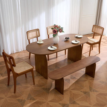 Japandi Oval Dining Table for 6, 70.9" Solid Pine Wood Kitchen Table, Modern Mid Century Minimalist Kitchen & Dining
