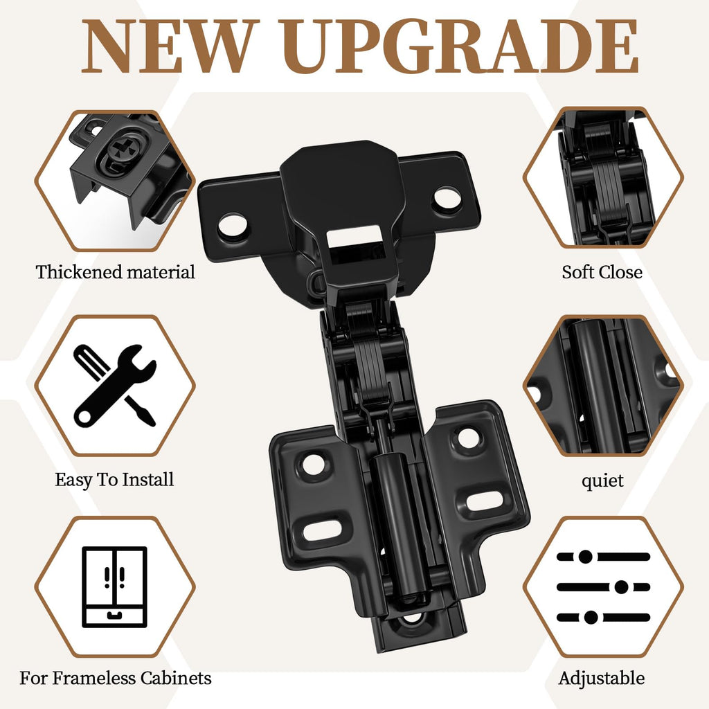 Soft Close Quiet European Concealed Hinges, Full Overlay Frameless Adjustable Hinges Cabinet Doors, Cupboard Hardware