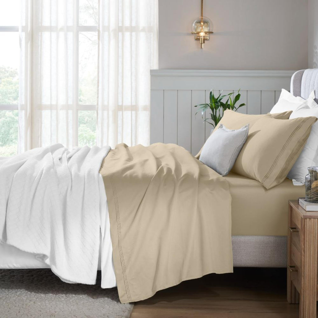 Egyptian Cotton 4 Piece Sheet Set, 650 Thread Count, Modern Design, Sustainable Sheets, Ultra-Soft Basics, Solid